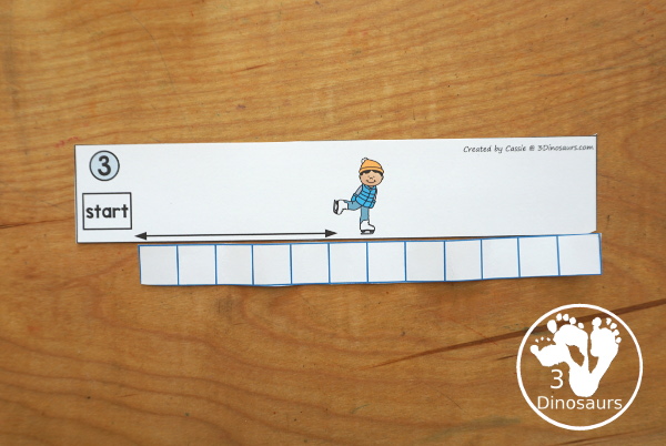 Free Measure Distance the Skating Printable - a fun way to work on measuring with measuring how far kids have skated. A fun change for a winter sports theme for kids. - 3Dinosaurs.com