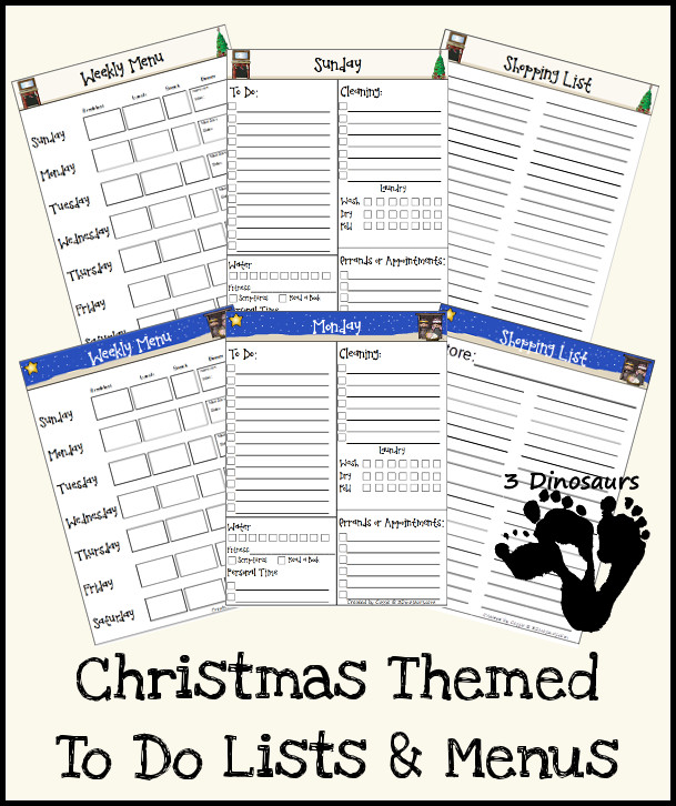 Free Menu & To Do Lists with 2 Christmas Themes - 3Dinosaurs.com