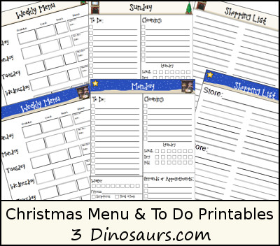 Free Menu & To Do Lists with 2 Christmas Themes - 3Dinosaurs.com