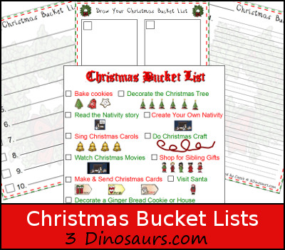 Free Christmas Bucket Lists - 3Dinosaurs.com
