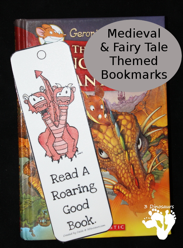 Fun Medieval &amp; Fairytale Themed Bookmarks For Kids | 3 Dinosaurs