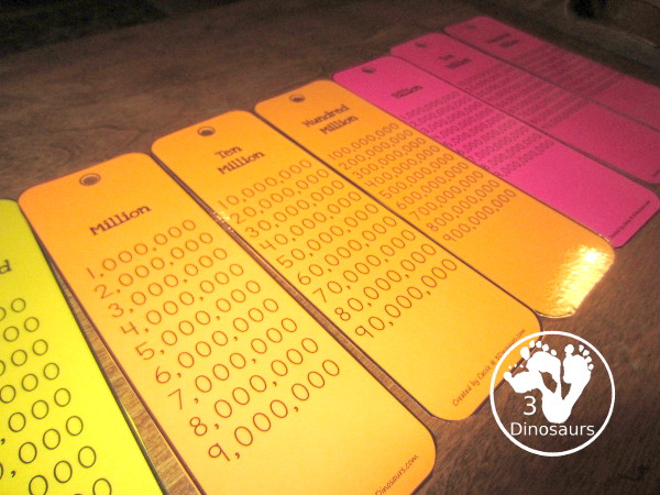 Free Place Value Bookmarks - for it has place value for ones through hundred billion. A great hands-on Place Value Printable - 3Dinosaurs.com
