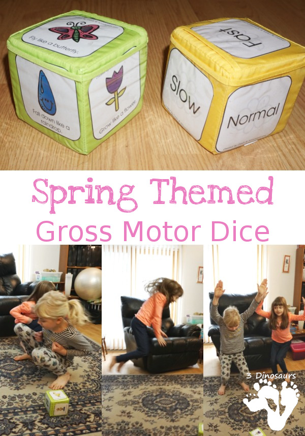 Fun Spring Themed Gross Motor Dice 3 Dinosaurs