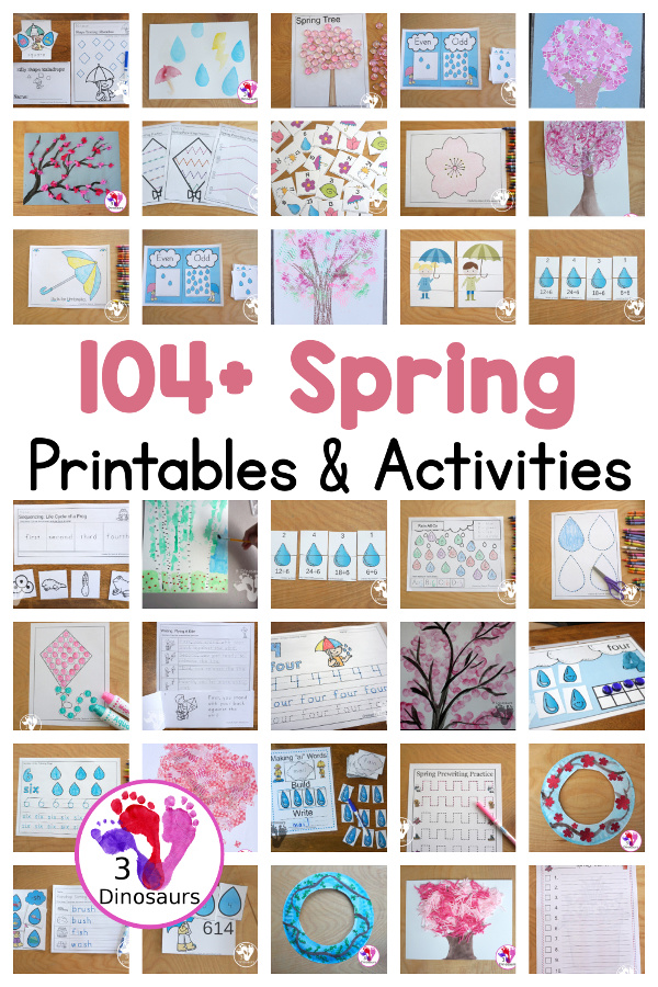 104+ Spring Printables & Activities - spring printable packs, spring fine motor mats, spring abcs, spring numbers, spring shapes, spring crafts, spring paintings and more - 3Dinosaurs.com