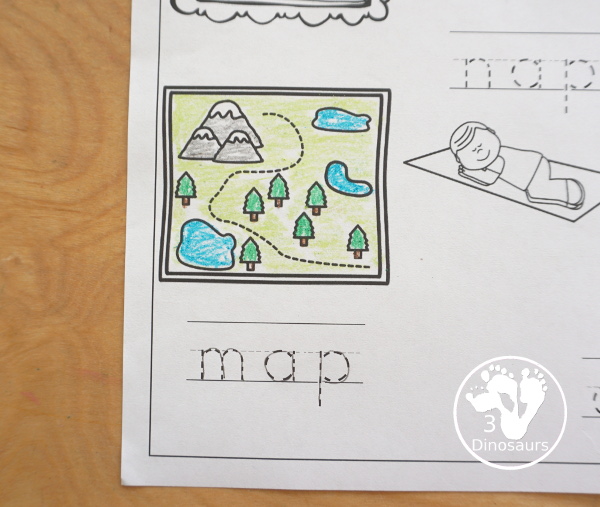 Free CVC Word Family Coloring Pages: Short A Vowel with ad, -ag, -am, -an, -ap, -ar, -at  with tracing the words, coloring the pictures and draw their own short a word for the short a vowels plus ending - 3Dinosaurs.com