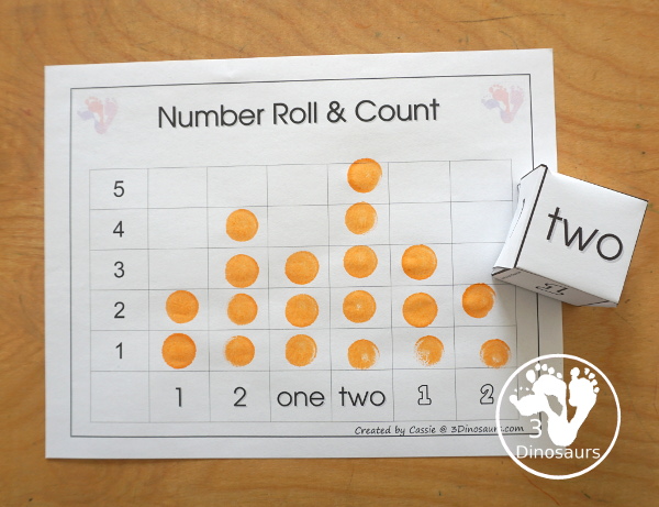 Free Romping & Roaring Number 1,2 , 3, 4 Review Pack with a mix of hands-on and no-prep number worksheets in black and white that work on review numbers 1, 2, 3, 4 - 3Dinosaurs.com