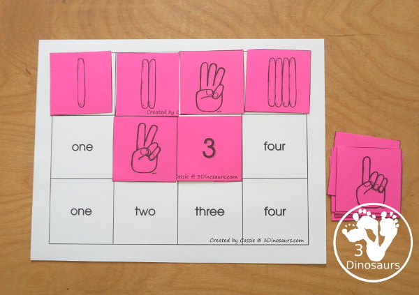 Free Romping & Roaring Number 1,2 , 3, 4 Review Pack with a mix of hands-on and no-prep number worksheets in black and white that work on review numbers 1, 2, 3, 4 - 3Dinosaurs.com