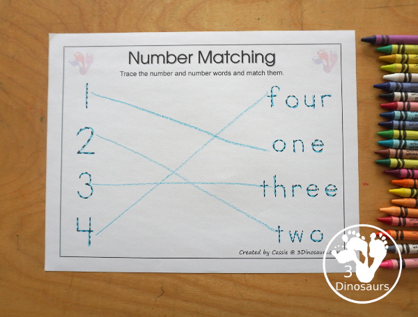 Free Romping & Roaring Number 1,2 , 3, 4 Review Pack with a mix of hands-on and no-prep number worksheets in black and white that work on review numbers 1, 2, 3, 4 - 3Dinosaurs.com