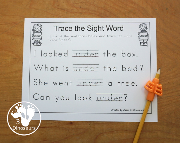 Free Romping & Roaring Primer Sight Words: Too, Under, Want, Was - you have 6 pages for each sight word that work on learning the sight word in different ways with reading, writing, and finding. 3Dinosaurs.com