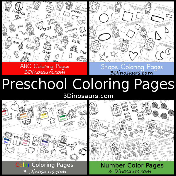 Preschool Coloring Pages on 3 Dinosaurs: ABCs, Numbers, Shapes, and Colors - 3Dinosaurs.com