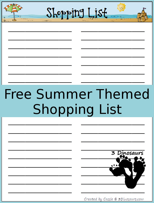 Free Summer Shopping List Printable - 3Dinosaurs.com