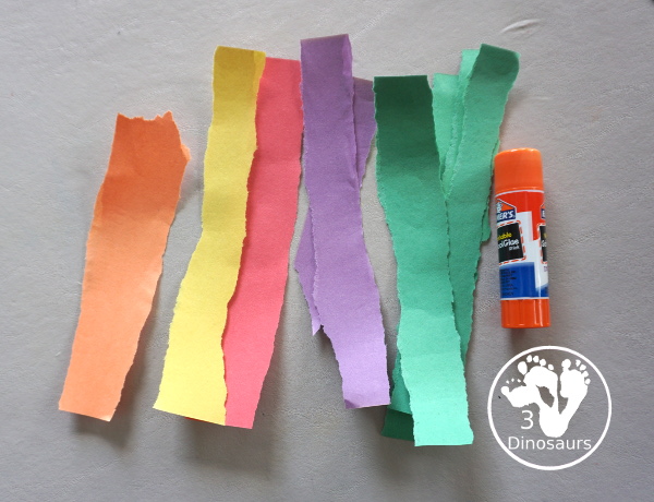 Torn Paper Flowers - a fun torn paper craft that kids can do with glue and construction paper. A simple flower craft for kids in preschool and prek. 3Dinosaurs.com