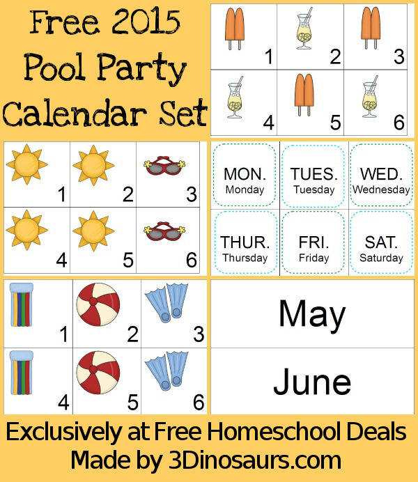 Free Pool Themed Calendar Set for FreeHomeschoolDeals - 3Dinosaurs.com