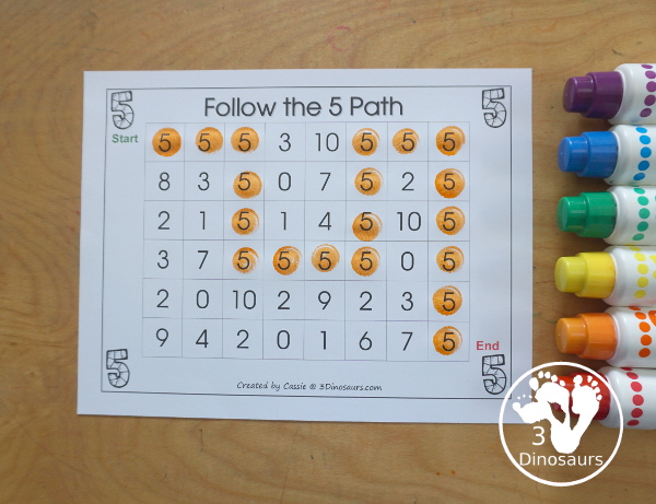 Free Romping and Roaring Number 5 Knight Theme Pack with number 5 worksheets, number 5 puzzles, number 5 handwriting, number 5 dot marker worksheets and more for PreK and kindergarten age kids with a castle and knight theme.  - 3Dinosaurs.com