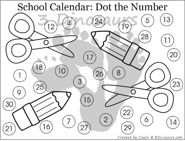 Free School Calendar Set Printables - August & September 2015 - 3Dinosaurs.com
