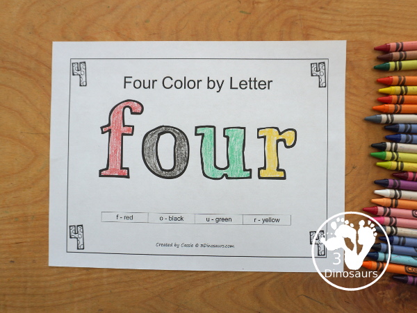 Free Romping and Roaring Number 4 Pack - with number 4 worksheets, number 4 puzzles, number 4 handwriting, number 4 dot marker worksheets and more for PreK and kindergarten age kids with a shirt theme.  - 3Dinosaurs.com