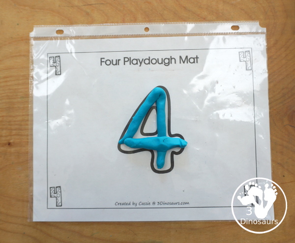 Free Romping and Roaring Number 4 Pack - with number 4 worksheets, number 4 puzzles, number 4 handwriting, number 4 dot marker worksheets and more for PreK and kindergarten age kids with a shirt theme.  - 3Dinosaurs.com