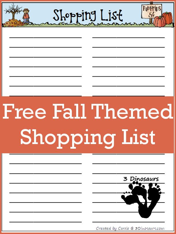 Free Fall Shopping List and Monthly Goals September 2015 - 3Dinosaurs.com