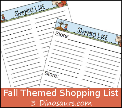 Free Fall Shopping List and Monthly Goals September 2015 - 3Dinosaurs.com