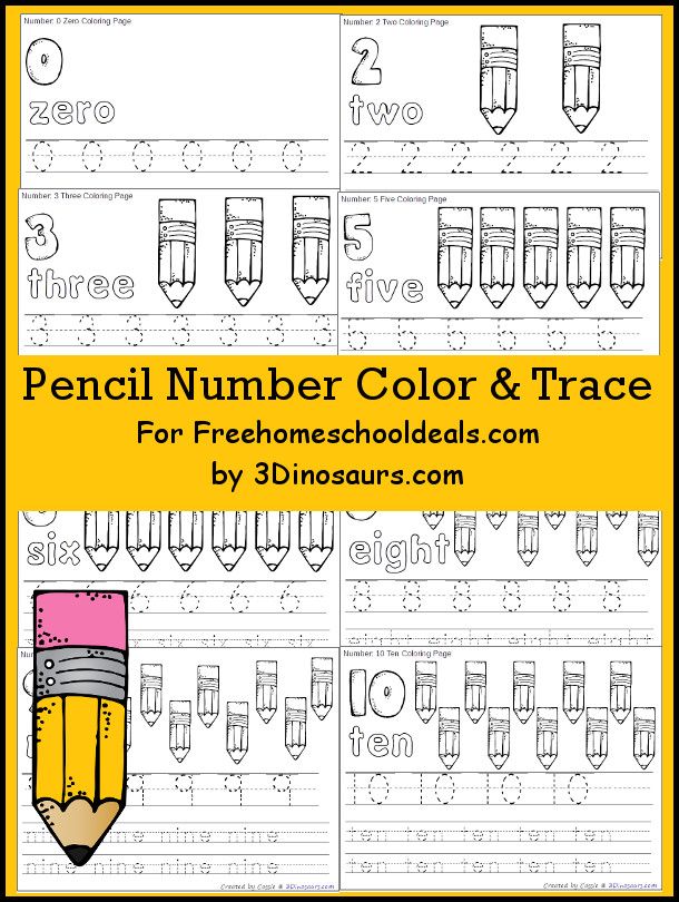 Pencil Number Color &amp; Trace | 3 Dinosaurs