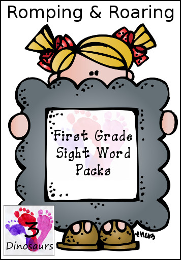 First grade sight word worksheets with a little blonde girl holding a gray picture frame.