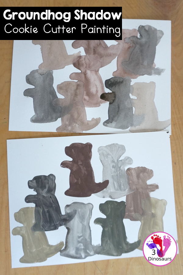 Groundhog Watercolor Painting with A Cookie Cutter - a fun way to see shadows of the groundhog and a fun fine painting activity for kids.- 3Dinosaurs.com