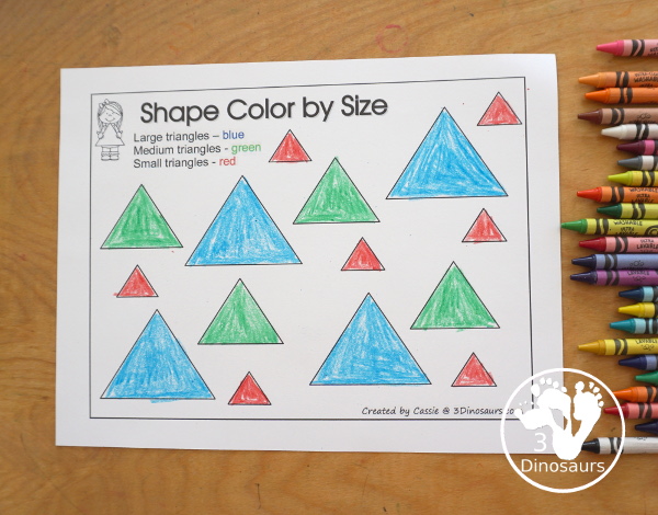 Free Romping & Roaring Triangle Pack - 10 pages of activities - prewriting, coloring, dot markers and more all focusing on a triangle shape for kids. - 3Dinosaurs.com
