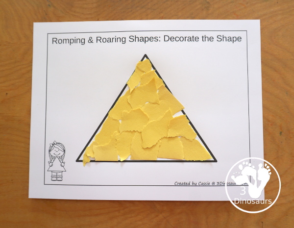 Free Romping & Roaring Triangle Pack - 10 pages of activities - prewriting, coloring, dot markers and more all focusing on a triangle shape for kids. - 3Dinosaurs.com