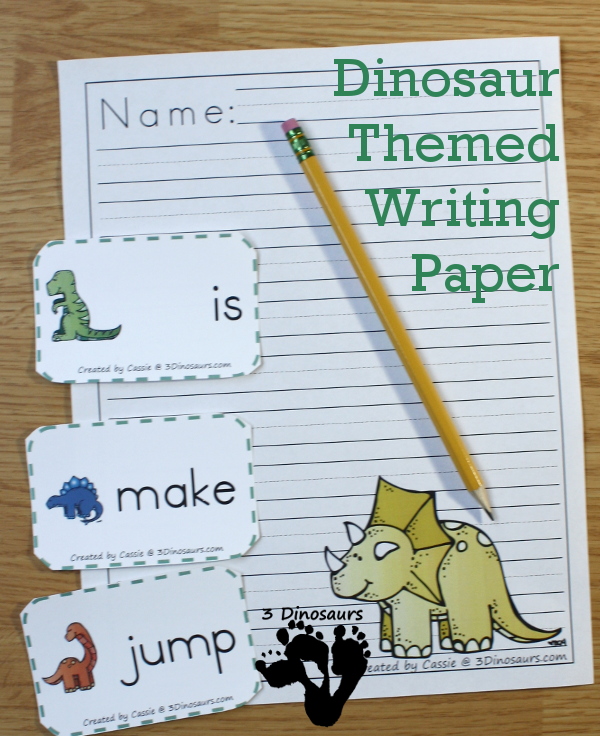 Roaring Dinosaur Themed Writing Paper For Kids 3 Dinosaurs