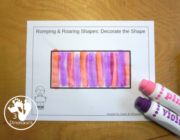 Free Romping & Roaring Rectangle Pack - a free 10 page shape pack for kids to use to learn their shape with tracing, coloring, dot markers and more. - 3Dinosaurs.com