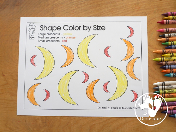 Free Romping & Roaring Crescent Pack - 10 pages of crescent activities for kids with a mix of coloring, tracing, dotting shapes and more - 3Dinosaurs.com