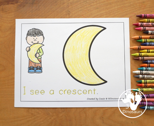 Free Romping & Roaring Crescent Pack - 10 pages of crescent activities for kids with a mix of coloring, tracing, dotting shapes and more - 3Dinosaurs.com