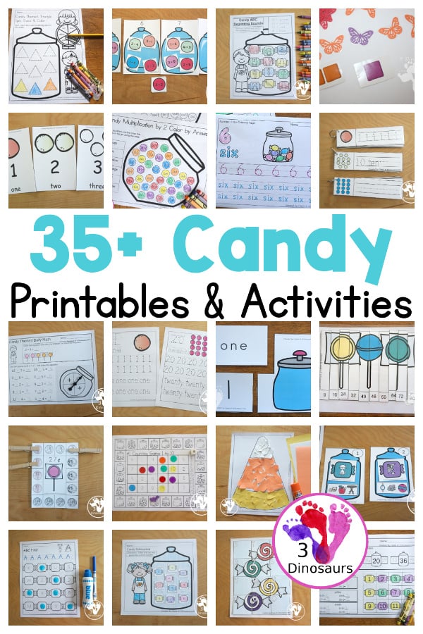 35+ Candy Printables & Activities  - candy printable packs, candy ABC printables, candy learning to read printables, candy numbers printables, candy math printables, and candy activities - 3Dinosaurs.com