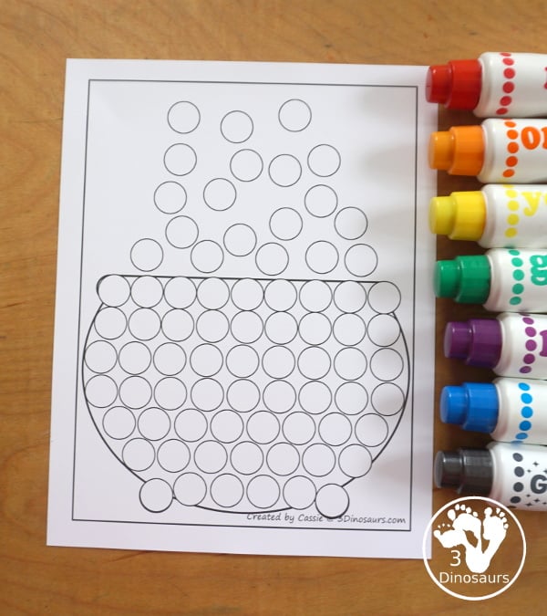 Free Cauldron Fine Motor Mat Printables - a fun Halloween Fine Motor mats: Dot Marker Cauldron. A fun way to work on fine motor for Halloween. 3Dinosaurs.com