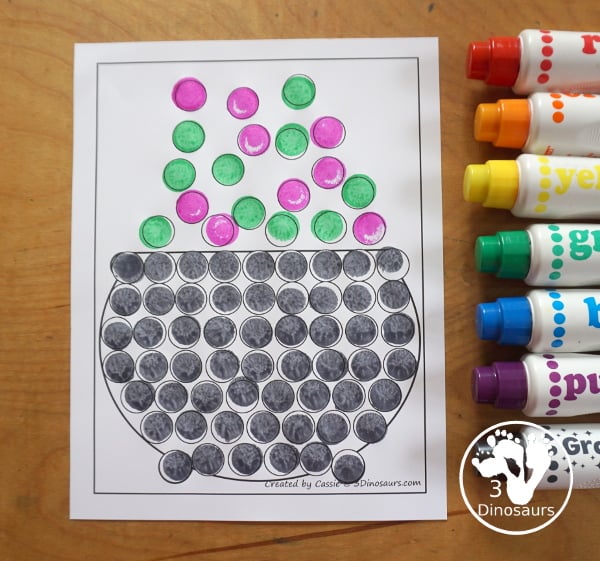 Free Cauldron Fine Motor Mat Printables - a fun Halloween Fine Motor mats: Dot Marker Cauldron. A fun way to work on fine motor for Halloween. 3Dinosaurs.com
