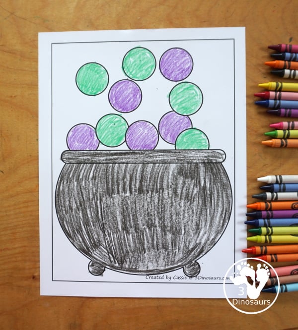 Free Cauldron Fine Motor Mat Printables - a fun Halloween Fine Motor mats with a dot marker cauldron, a tracing cauldron, and cauldron templates. A fun way to work on fine motor for Halloween. 3Dinosaurs.com
