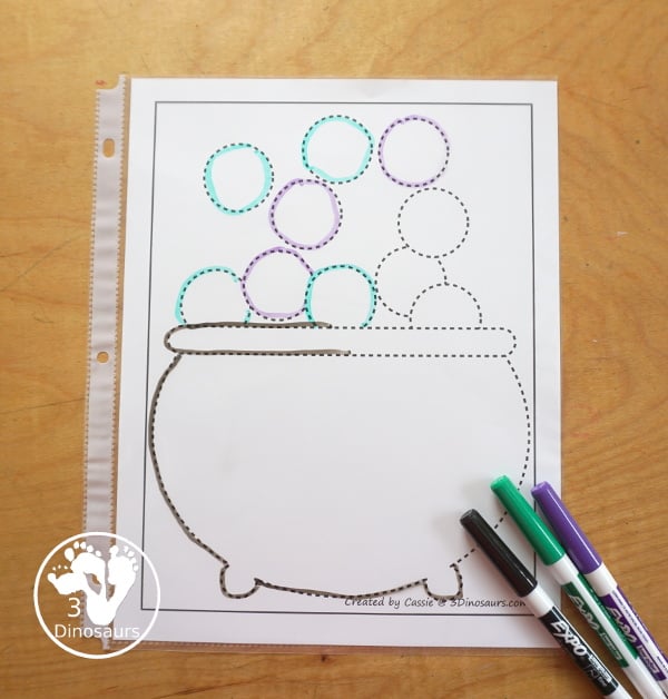 Free Cauldron Fine Motor Mat Printables - a fun Halloween Fine Motor mat: tracing cauldron. A fun way to work on fine motor for Halloween. 3Dinosaurs.com