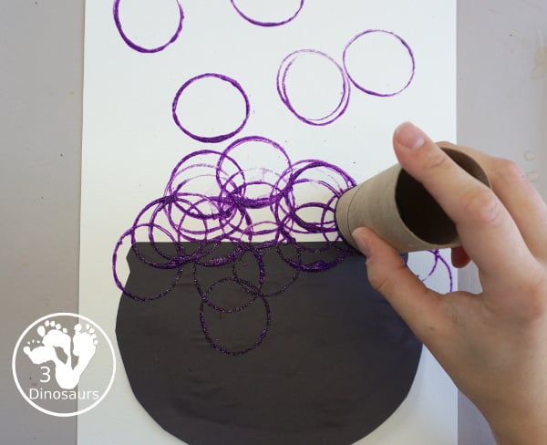 Cauldron Paper Roll Painting - a fun Halloween painting activity with a bubbling cauldron painting for kids - 3Dinosaurs.com
