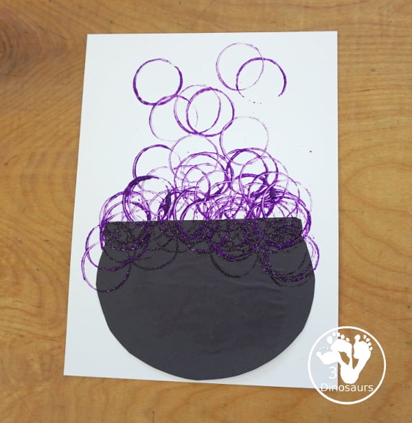 Cauldron Paper Roll Painting - a fun Halloween painting activity with a bubbling cauldron painting for kids - 3Dinosaurs.com