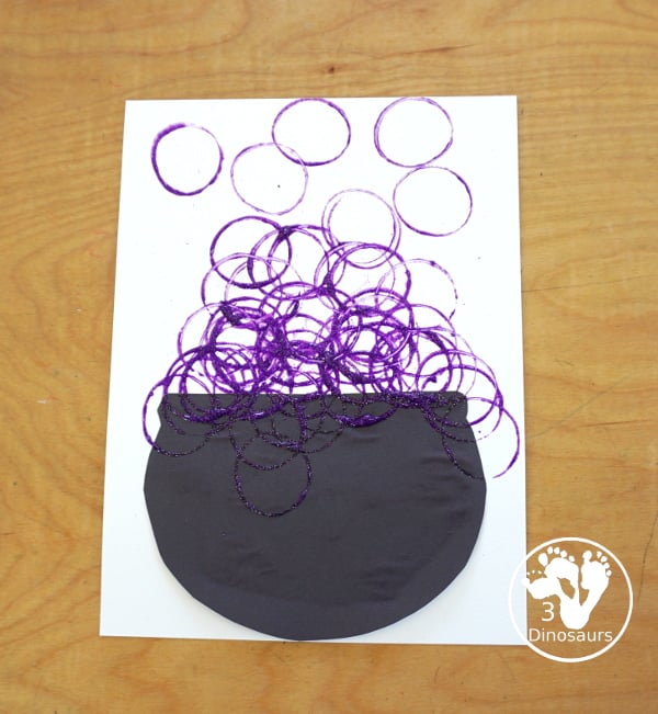 Cauldron Paper Roll Painting - a fun Halloween painting activity with a bubbling cauldron painting for kids - 3Dinosaurs.com