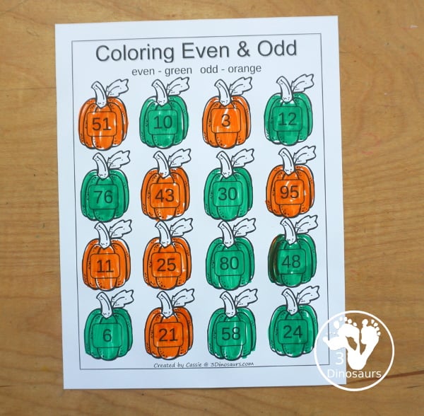 Pumpkin Coloring even and odd page form the Apple pack. - 3Dinosaurs.com
