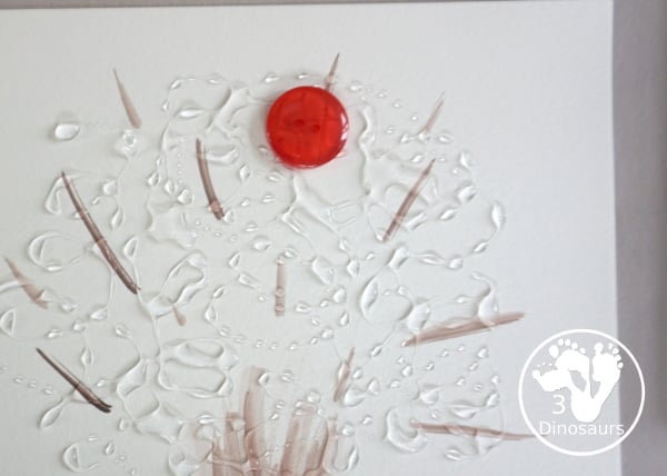 Fall Tree Button Craft a fun fall craft for kids with a watercolor tree and buttons for the red, yellow, and orange leaves. A fun prek and kindergarten craft- 3Dinosaurs.com