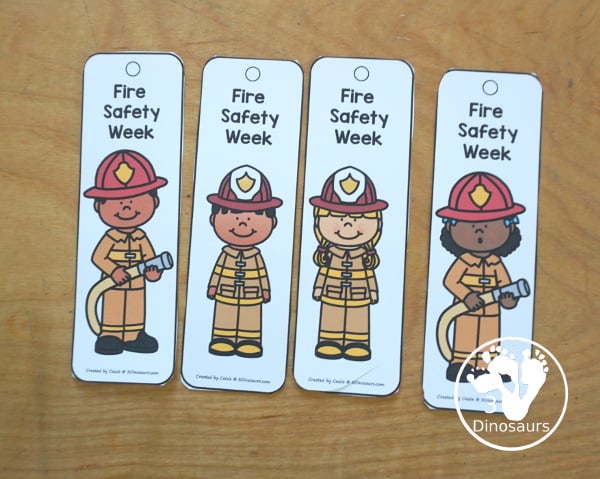 Free Fire Safety Week Bookmarks - 8 fun bookmarks to use for Fire Safety Week with kids. A fun collection of boy and girl firefighters on the bookmarks. 3Dinosaurs.com