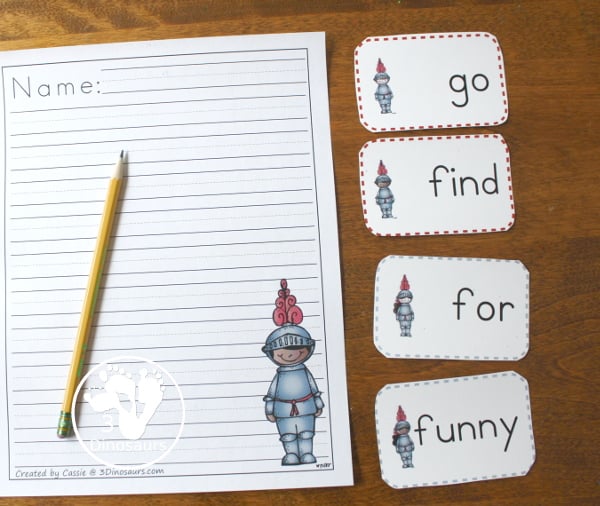 Knight sight word cards - all 40 preprimer sight words- 3Dinosaurs.com