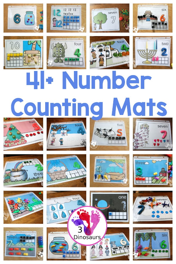 41+ Number Counting Mats for Kids - You have a mix of different counting mats you can use with kids. They have counting areas, and some might have ten frames for counting. All great for working on different types of counting. 3Dinosaurs.com
