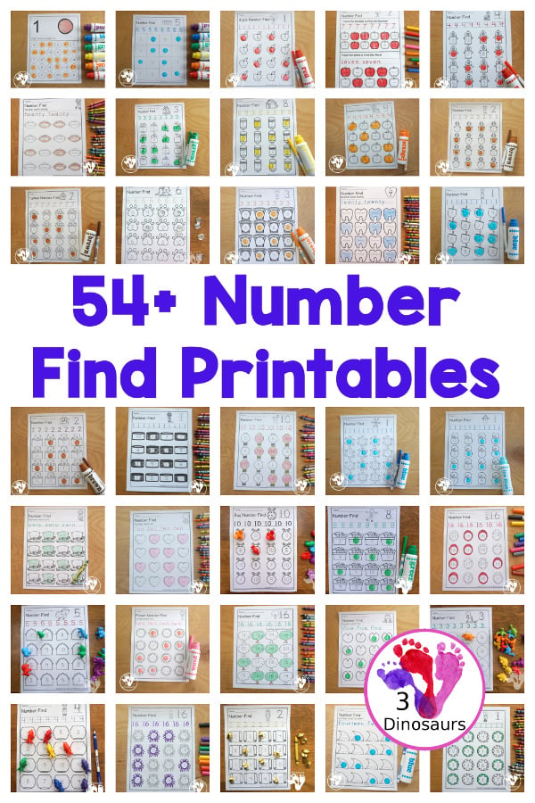 54+ Number Find Printables For Kids - fun all year long number find for kids with tracing and finding, coloring and finding, and simple number finds. - 3Dinosaurs.com