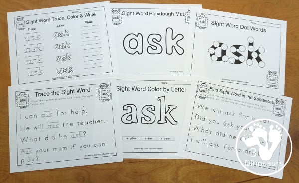 Free Romping & Roaring First Grade Sight Words: As, Ask, By, Could - you have 6 pages for each sight word that work on learning the sight word in different ways with reading, writing, and finding. 3Dinosaurs.com