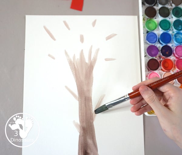 Tissue Paper Fall Tree Craft - a fun mixed art craft with a watercolor tree and then the fall leaves with tissue paper. A simple and easy fall craft to make with kids. - 3Dinosaurs.com