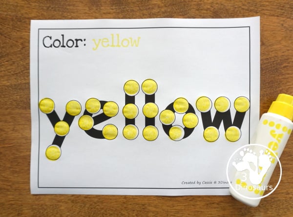 Free Color Dot Marker Words - 2 different types to work on spelling color words. A fun color and fine motor center for kids. A fun morning word or learning center idea. 3Dinosaurs.com