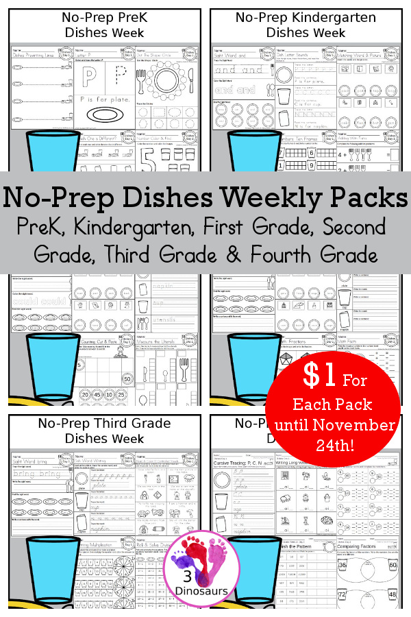 No Prep Dishes Weekly Packs | 3 Dinosaurs